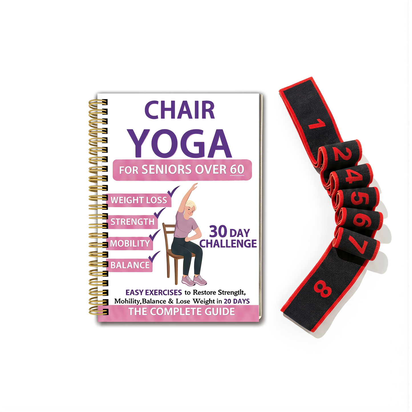 🔥30-Day Chair Yoga Weight Loss Spiral-Bound Notebook & Step-by-Step Exercise Guide - At-Home Fitness Journal